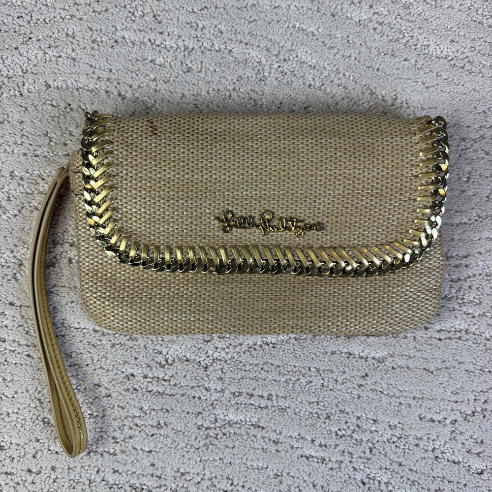 Lilly Pulitzer Gold Woven Clutch Detachable Strap Purse